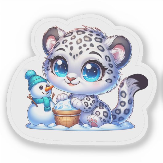 Kawaii Anime Snow Leopard Kid's Sticker (Voorkant)