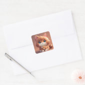Kawaii Anime Sticker: Fancy bruine kattengeneugten Vierkante Sticker (Envelop)