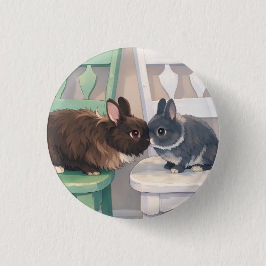 Kawaii Anime Two Bunnies Button (Voorkant)