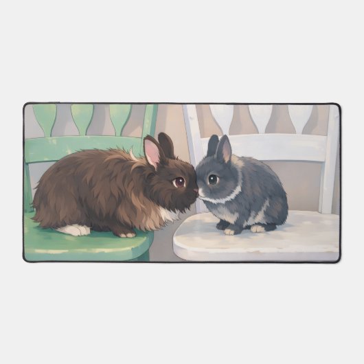 Kawaii Anime Two Bunnies Desk Mat (Voorkant)