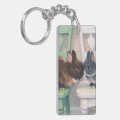Kawaii Anime Two Bunnies Duo on Chair Keychain (Voorkant Links)
