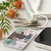 Kawaii Anime Two Bunnies Duo on Chair Keychain (Voorkant Rechts)