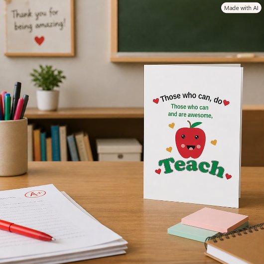 Kawaii Apple Leraar Waardering Bedankt Kaart