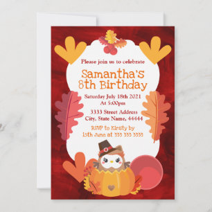 Kawaii Aquarel Thanksgiving Uil Verjaardag Kaart