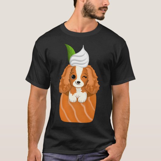 Kawaii Art Cavalier King Charles Spaniel Zalm Ro T-shirt (Voorkant)