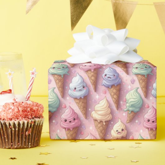 Kawaii Art Ice Cream Cones Cadeaupapier (Verjaardagsfeest)