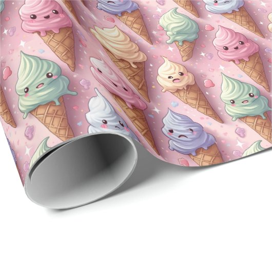 Kawaii Art Ice Cream Cones Cadeaupapier (Rol Hoek)