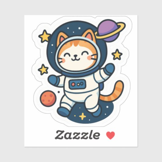 Kawaii Astronaut Kat Drijvend In De Ruimte Sticker (Vel)