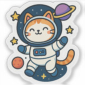 Kawaii Astronaut Kat Drijvend In De Ruimte Sticker (Voorkant)