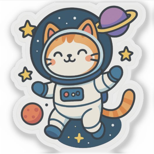 Kawaii Astronaut Kat Drijvend In De Ruimte Sticker (Voorkant)