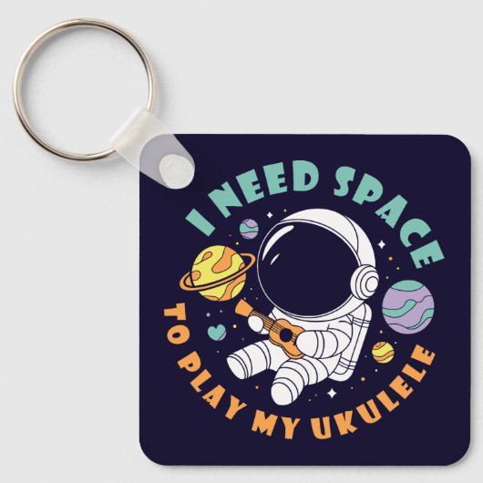 Kawaii Astronaut speelt Ukulele in de ruimte Sleutelhanger (Voorkant)