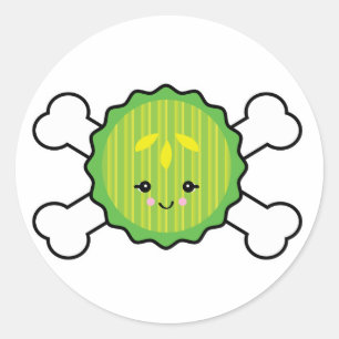 kawaii augurk plak en schedel ontwerp ronde sticker