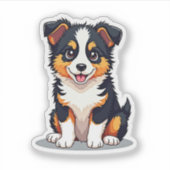 Kawaii Aussie Shepherd Puppy – Sleepy Pose Sticker (Voorkant)