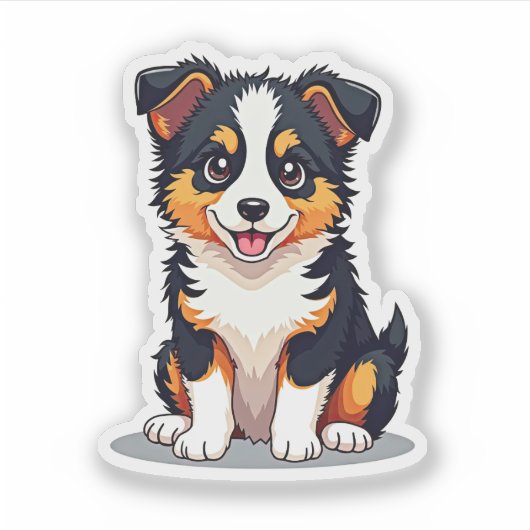 Kawaii Aussie Shepherd Puppy – Sleepy Pose Sticker (Voorkant)