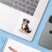 Kawaii Aussie Shepherd Puppy – Sleepy Pose Sticker (Laptop met iPhone)