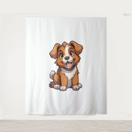 Kawaii Australische Herder Puppy Wandkleed (Voorkant)
