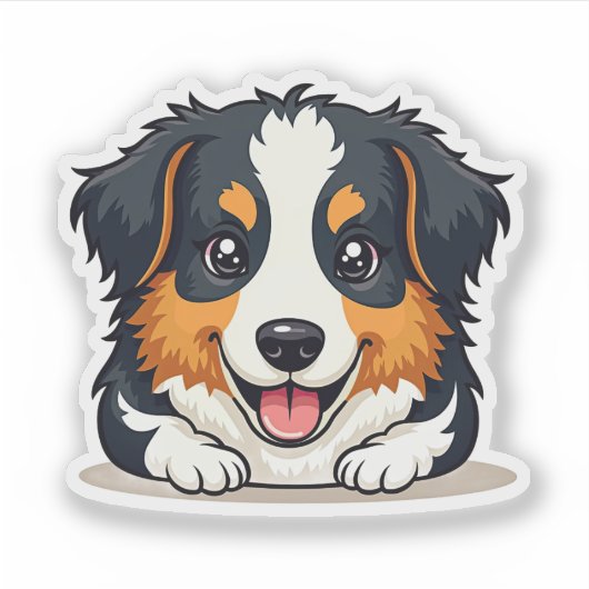 Kawaii Australische Shepherd Puppy Sticker met Gli (Voorkant)