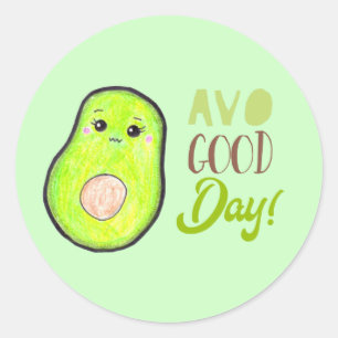 Kawaii avocado avo goede dag schattige voedingswaa ronde sticker