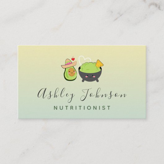 Kawaii Avocado & Guacamole Voedingsdeskundige Scha Visitekaartje (Voorkant)