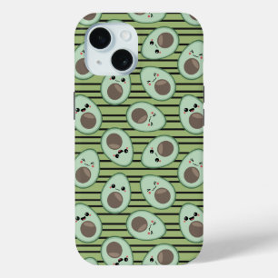 Kawaii avocado-patroon iPhone 15 case