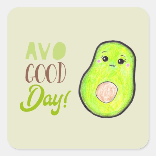 kawaii avocado verkleurd potlood avo grote dag sch vierkante sticker (Voorkant)