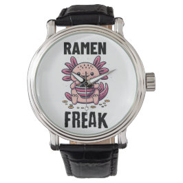 Kawaii Axalotl eten Ramen Horloge