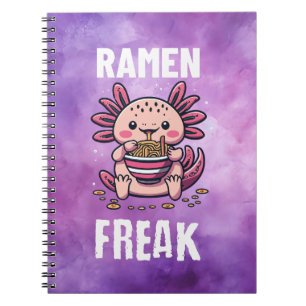 Kawaii Axalotl eten Ramen (witte tekst) Notitieboek