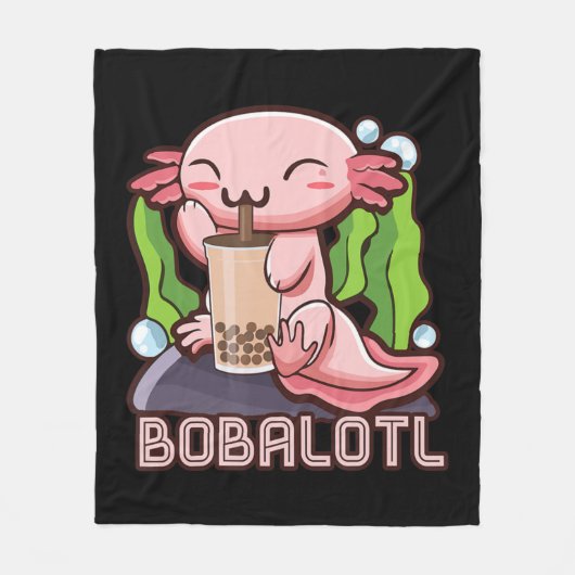 Kawaii Axolotl Cute Boba T-shirt Bubble Tea Anime  Fleece Deken (Voorkant)
