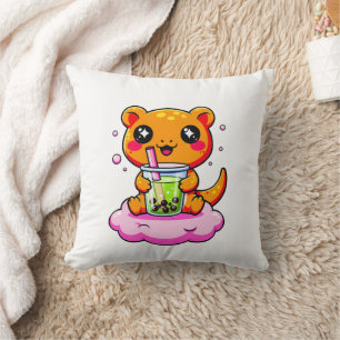 Kawaii Axolotl Drinkt Roze Boba Thee Cute Kussens