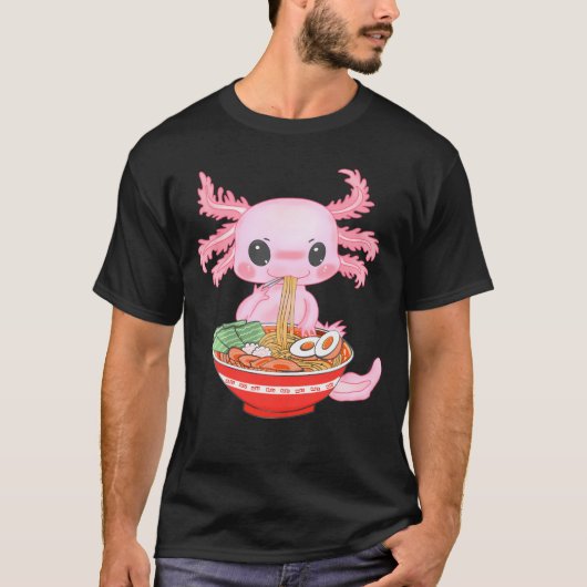 Kawaii Axolotl Eating Ramen Noedels Anime Meisjes T-shirt (Voorkant)
