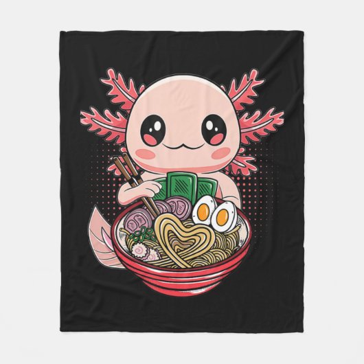 Kawaii Axolotl Eating Ramen Noodles Anime Gift Gir Fleece Deken (Voorkant)