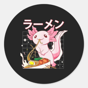 Kawaii Axolotl Eating Ramen Noodles Anime Girls Te Ronde Sticker