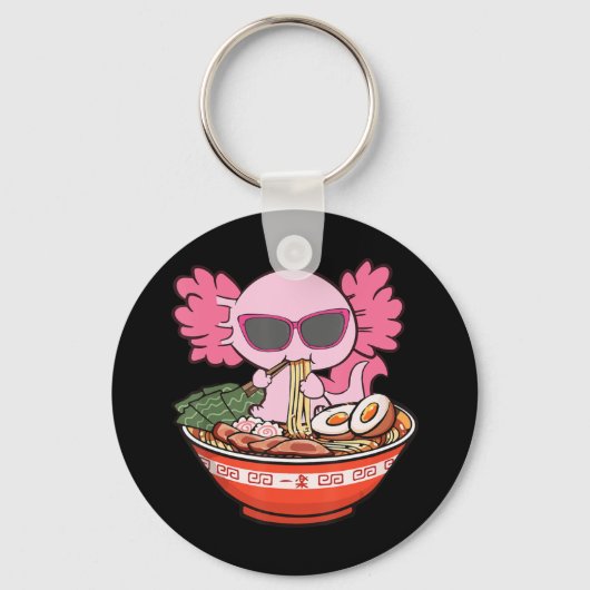 Kawaii Axolotl Eating Ramen Noodles Anime Girls Te Sleutelhanger (Voorkant)