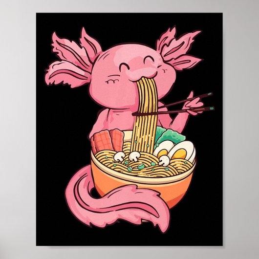 Kawaii Axolotl Eating Ramen Noodles Anime Kinder G Poster (Voorkant)