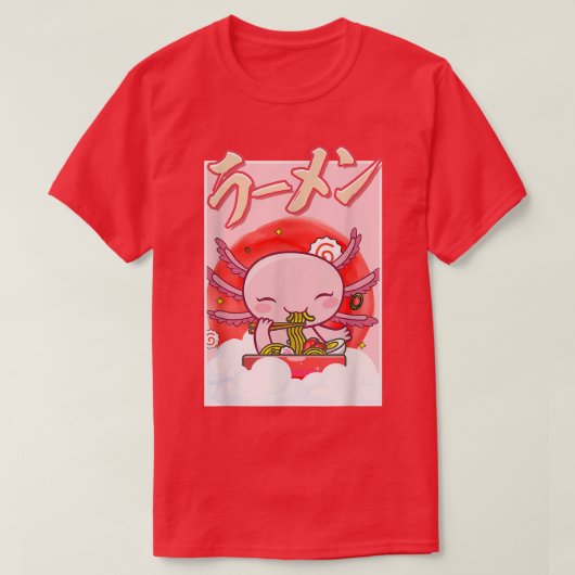 Kawaii Axolotl Eating Ramen Noodles Axolotl Lover T-shirt (Design voorkant)