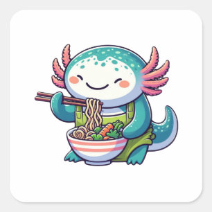 Kawaii Axolotl Eating Ramen Vierkante Sticker