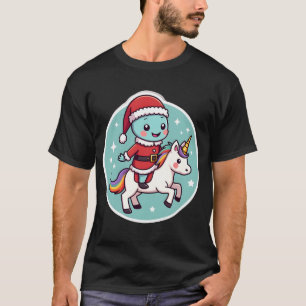 Kawaii Axolotl Eenhoorn Kerstman Prettig Kerstfees T-shirt