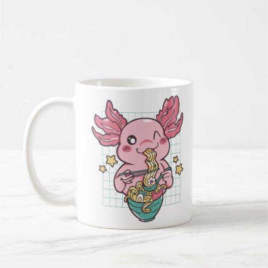 Kawaii Axolotl eet Ramen Koffiemok (Links)