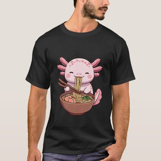 Kawaii Axolotl Eet Ramen T-shirt (Voorkant)