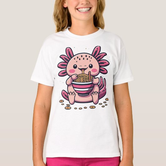 KAWAII AXOLOTL ETEN RAMEN ANIME T-SHIRT (Voorkant)