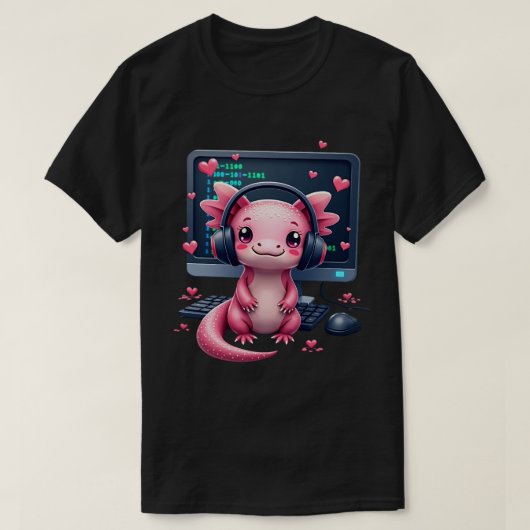Kawaii Axolotl Gamer Codeert T-shirt (Design voorkant)