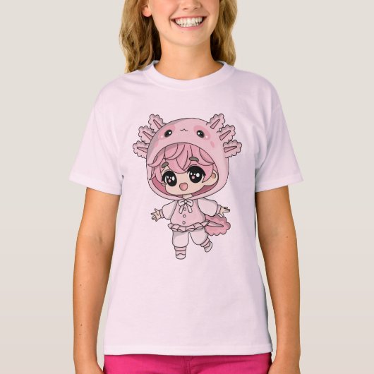 Kawaii Axolotl Girl Chibi Kids T-Shirt (Voorkant)