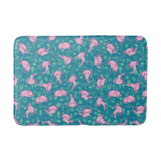 Kawaii Axolotl in Ocean Bath Mat (Voorkant)
