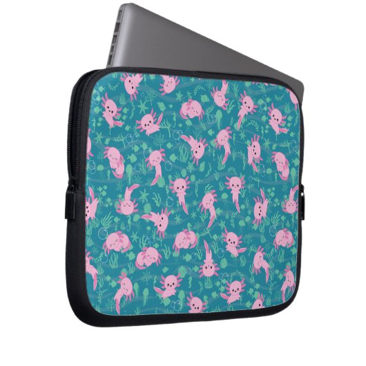 Kawaii Axolotl in Ocean Electronics Bag Laptop Sleeve (Voorkant Rechts)