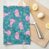 Kawaii Axolotl in Ocean Keuken Handdoeken (Quarter Fold)
