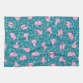Kawaii Axolotl in Ocean Keuken Handdoeken (Horizontaal)