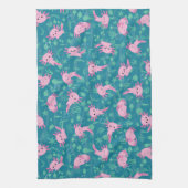 Kawaii Axolotl in Ocean Keuken Handdoeken (Verticaal)