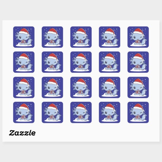 Kawaii Axolotl Kerstmis Vierkante Sticker (Vel)