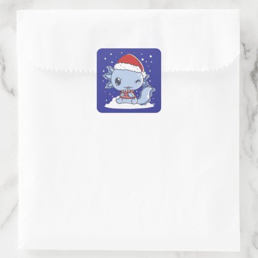 Kawaii Axolotl Kerstmis Vierkante Sticker (Tas)