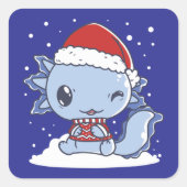 Kawaii Axolotl Kerstmis Vierkante Sticker (Voorkant)